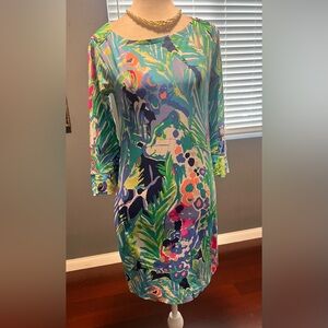 Lilly Pulitzer Multicolor Midi Dress with 3/4 Sleeves EUC